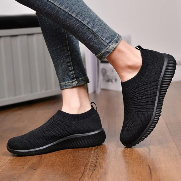 Women's Black Athletic Walking Casual Mesh-Comfortable Tennis Workout Sneakers - Picture 5 of 8